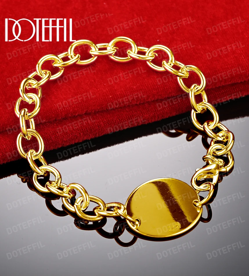 

DOTEFFIL 18K Gold Oval Pendant Bracelet For Women Man Wedding Engagement Party Jewelry
