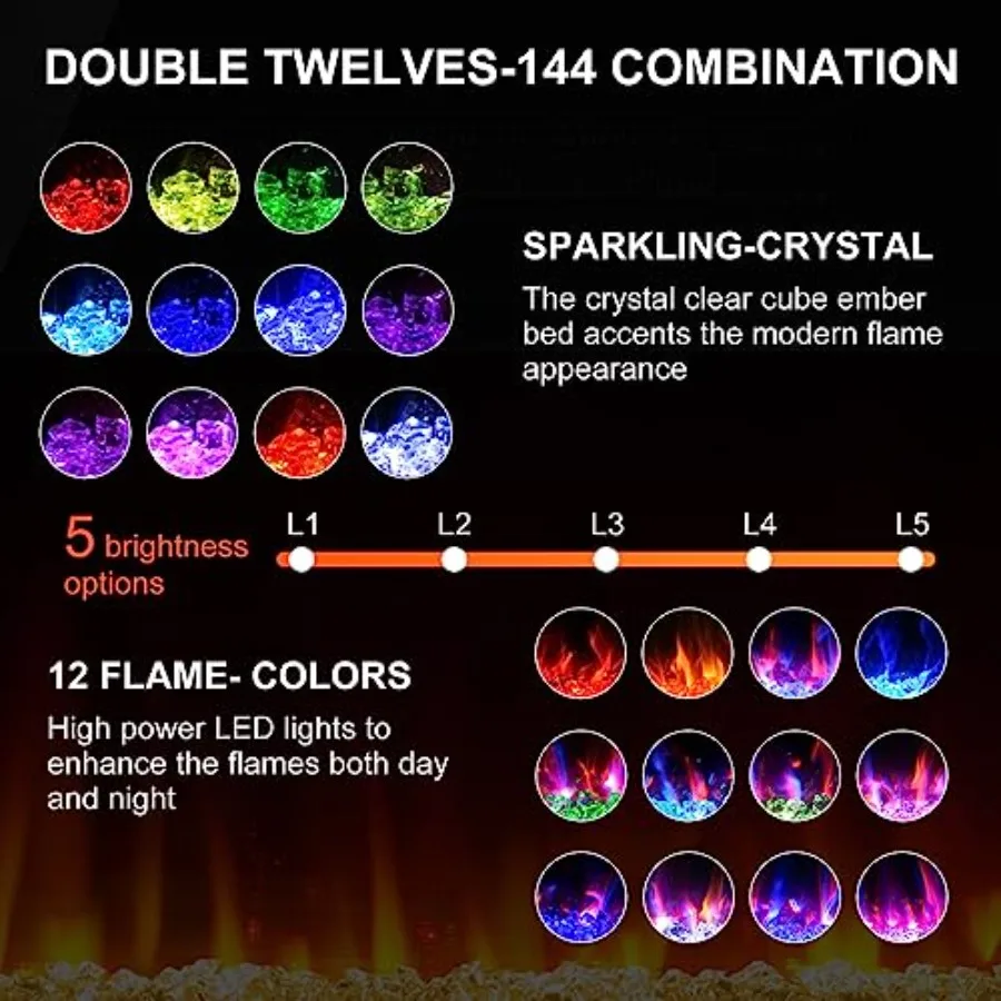 42 Inserto per caminetto elettrico ultra sottile con certificazione ETL per installazione da incasso o da parete con effetto fiamma 3D