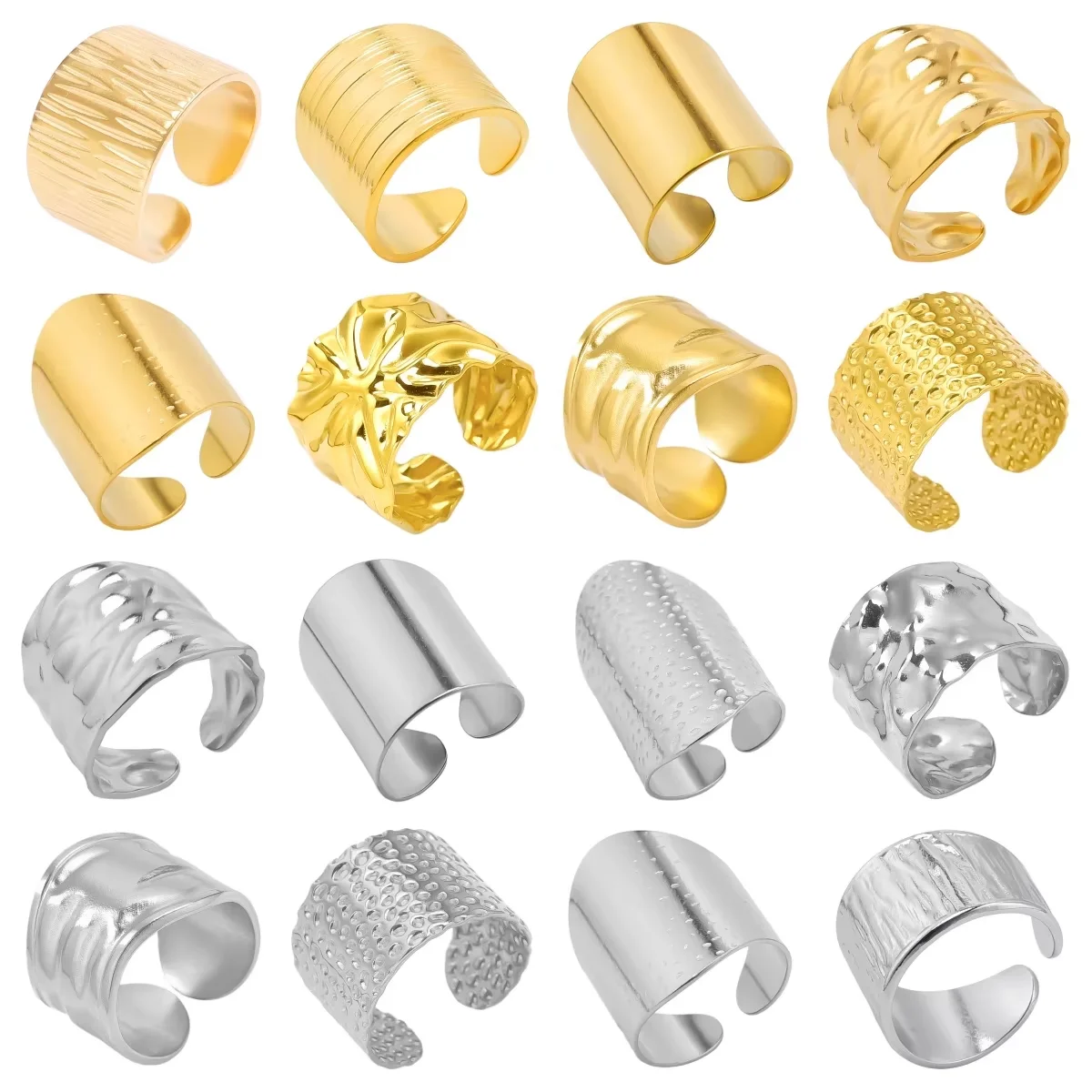 Chunky nierówności szeroki pierścień otwarte pierścienie ze stali nierdzewnej dla kobiet mężczyzn akcesoria indyjska biżuteria Vintage Finger Bague Femme prezent