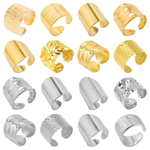 Chunky Unevenness Wide Ring Open Stainless Steel Rings For Women Men Accessories Indian Jewelry Vintage Finger Bague Femme Gift