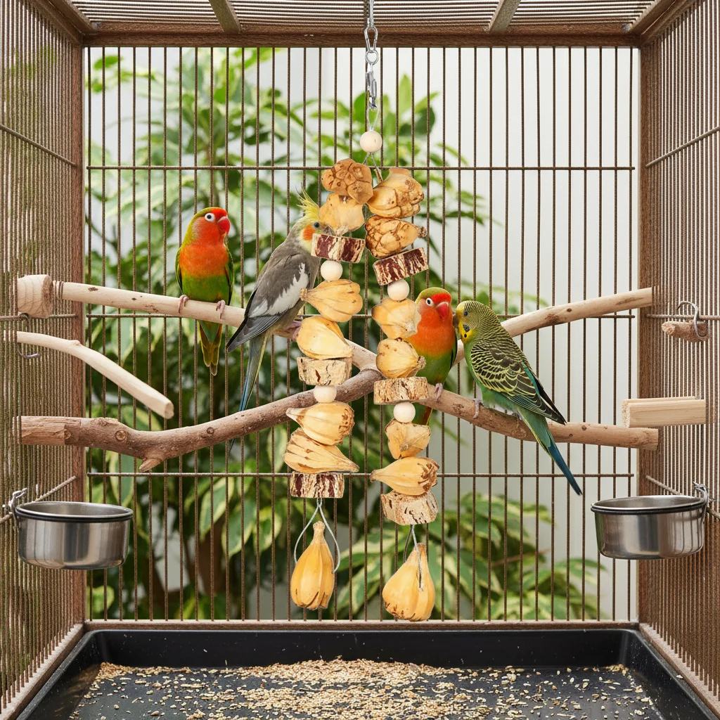 Parrot Toy Natural Wood Beaded Chewing Toy Beak Care for Budgie Cockatiel Lovebird Cage Enrichment Durable Bird Accessories