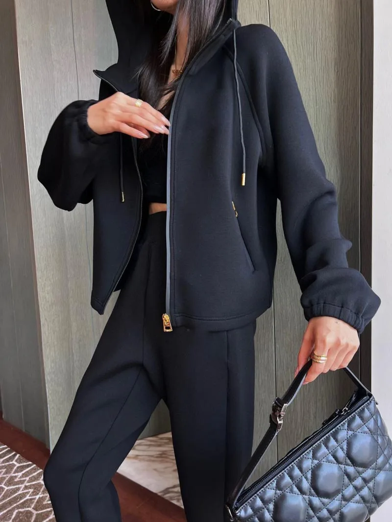 2024 Autumn/Winter New Women's Jacket Fashionable and Exquisite Sports Space Cotton Buckle Belt Hoodie+Straightened Leg Pants