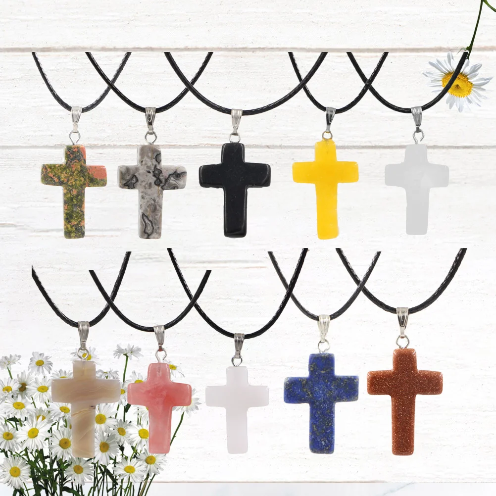 

10Pcs Cross Charm Pendant Crystal Stone Alloy DIY Jewelry Making Necklace Bracelet Accessories Stone Pendant Charm