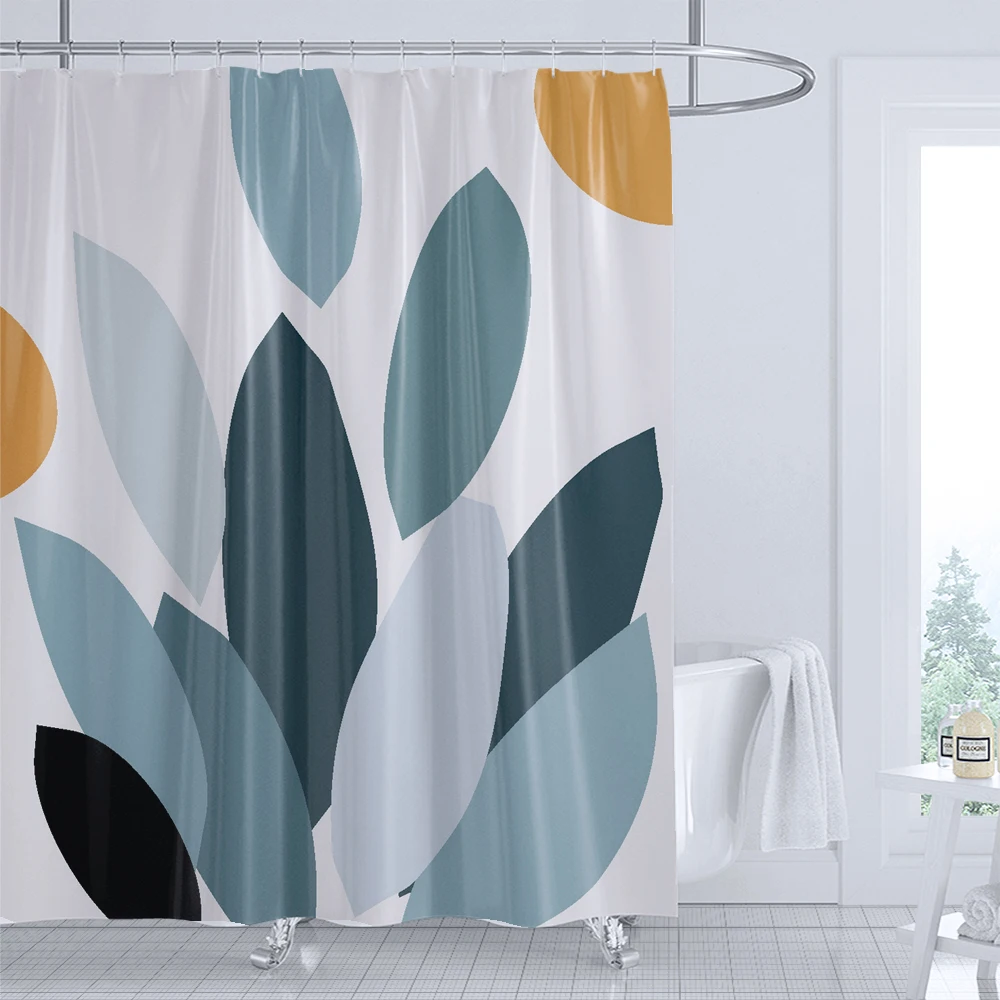 

Bathroom Abstract Bohemian Shower Curtain Medieval Minimalist Art leaves Polyester Fabric Shower Curtain 180x180CM with Hooks