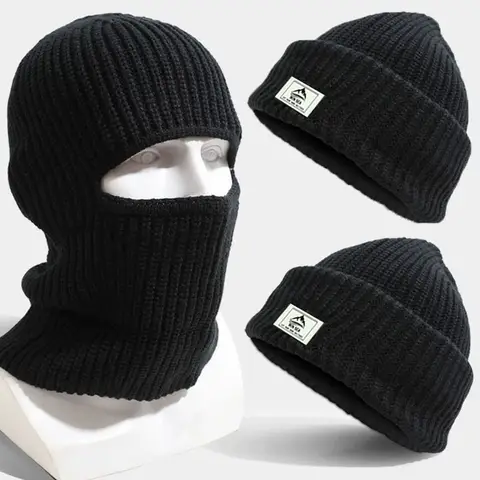 2In1 마스크 Beanies 모자 남자 겨울 Balaclava 모자 니트 모자 패션 전체 얼굴 스키 보닛 전술 사이클링 귀마개 모자 니트