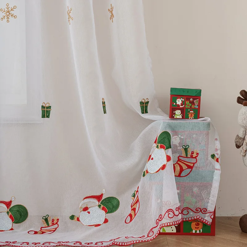 1PC White  Christmas Sheer Curtains for Living Room, Snowflake  Drapes for Bedroom, Xmas Holiday Winter Window drapes