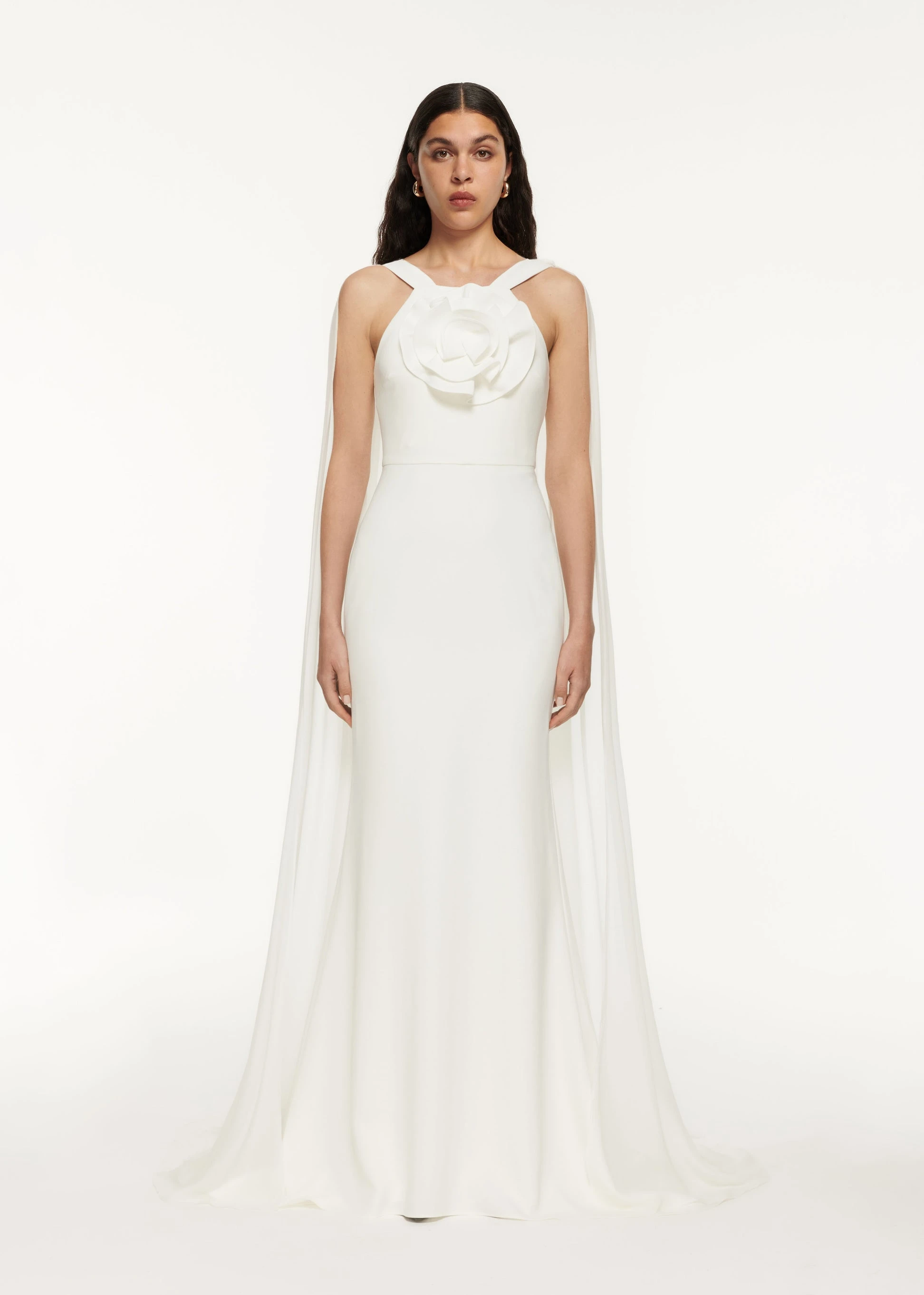 

Luxury Jersey Mermaid Cap Sleeve Flowers Evening Dress Strapless Sleeveless Floor Length Watteau Train White فساتين سهرة