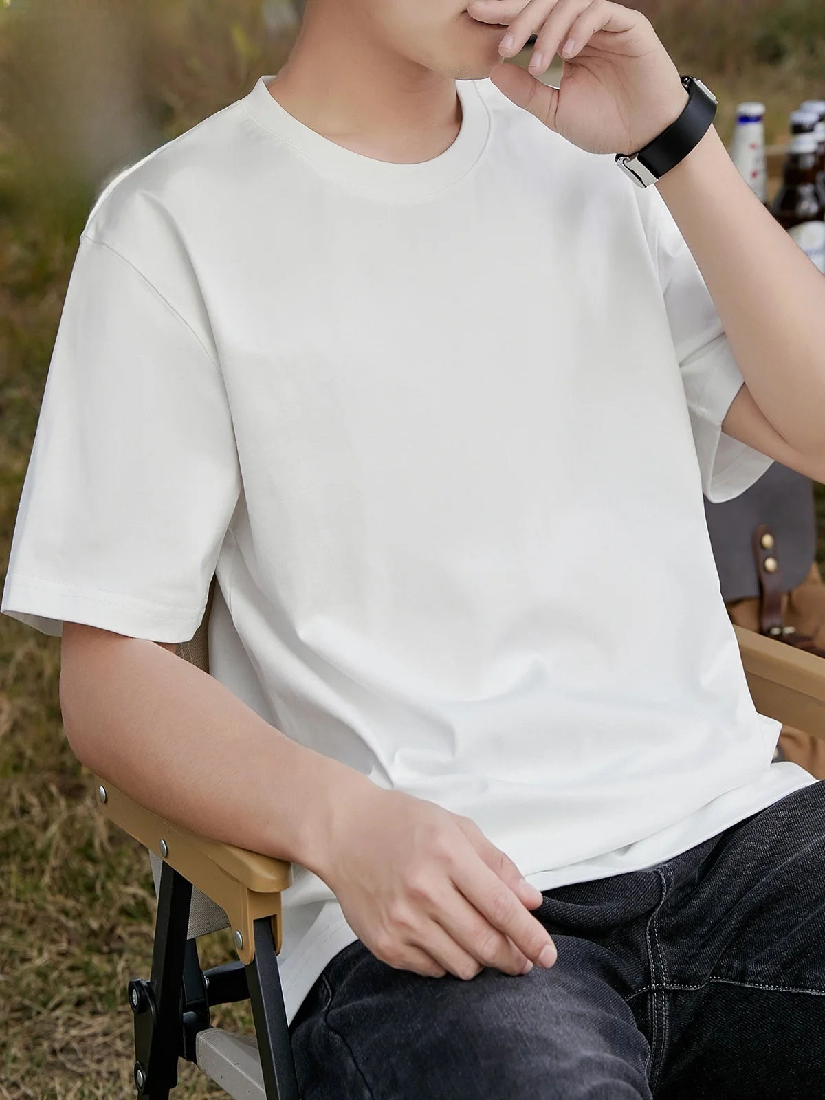 

Мужская хлопковая футболка с коротким рукавом, свободного кроя, повседневная, летняя, модная, с круглым вырезом, молодежная, не мнется