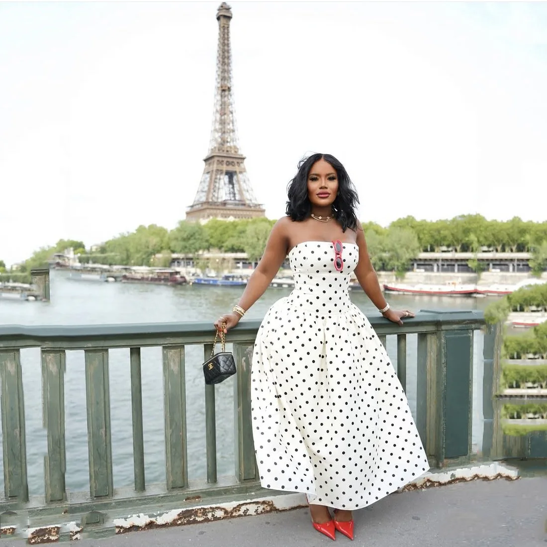 

Photography White Dress Black Polka Women Prom Gown Strapless Fashion Maxi Dress For Party Elegant