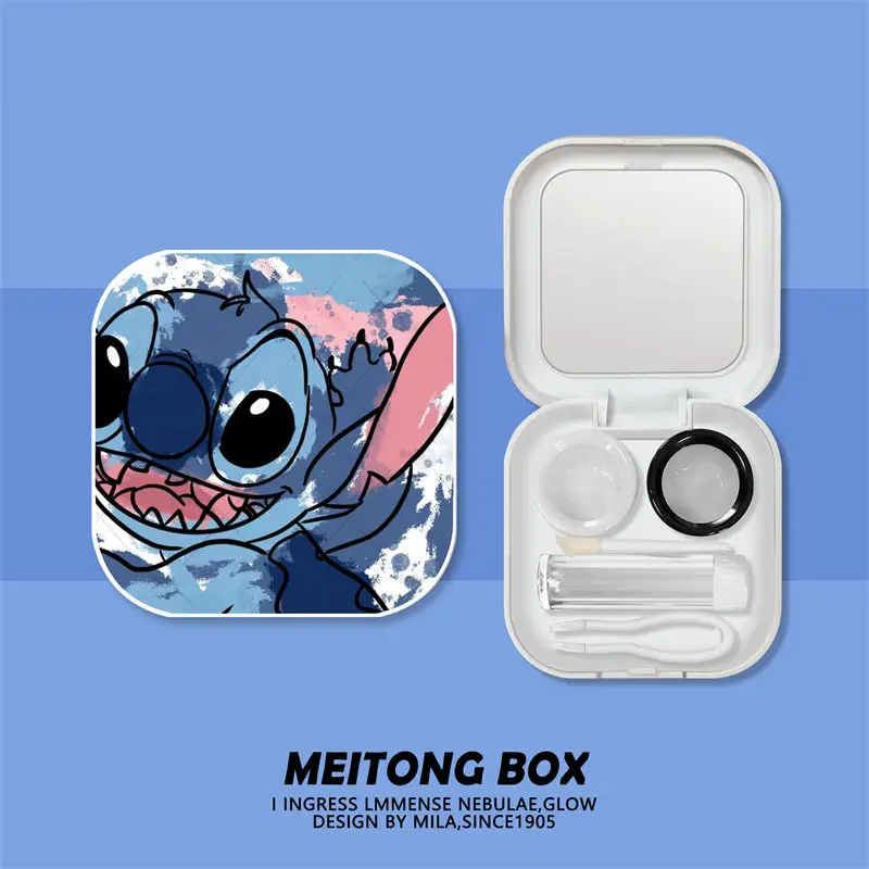 Disney Stitch Contact Lens Case Portable Myopia Pupil Case Travel Kit Easy Carry Mirror Lenses Box Container Cartoon Lenses Box