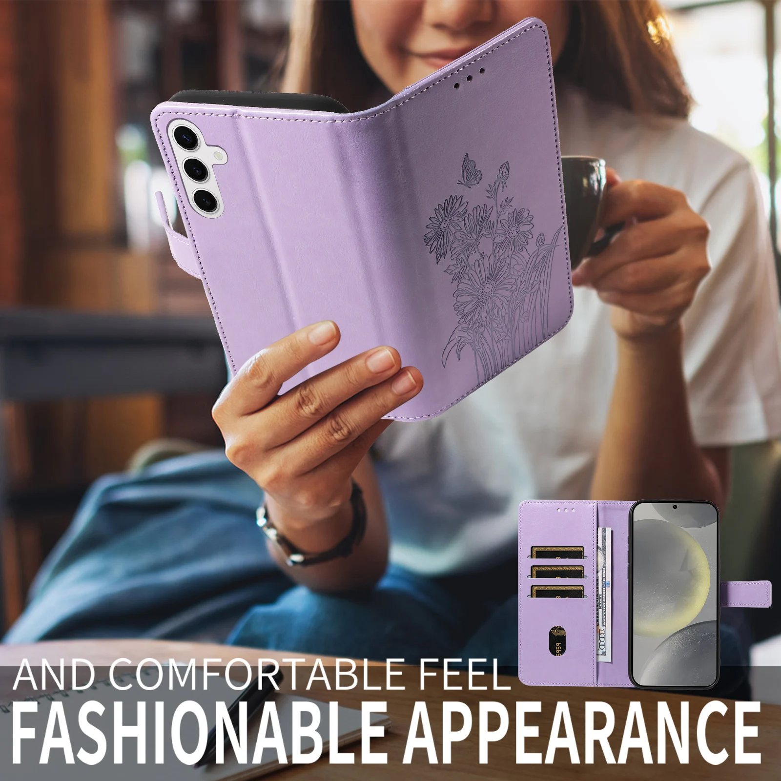 Geprägte Flip-Kartenfach-Schutzhülle für Samsung S26/S25/S24/S23/S22/S21/S20Fe Kunstleder Brieftaschen-Handyhülle – Detail 6