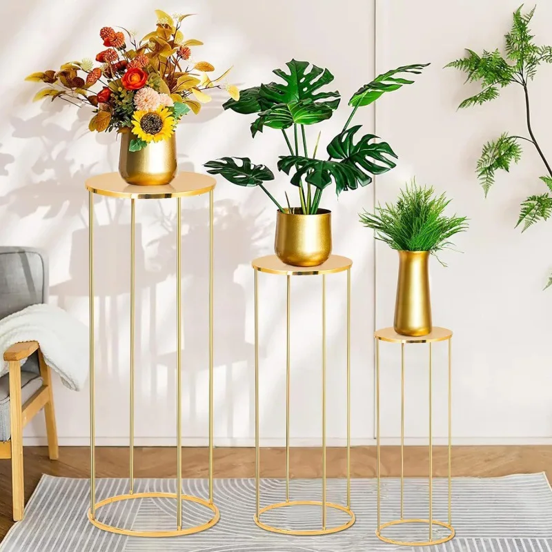 

Золотая подставка для цветов с растениями, трехсекционный высокий цилиндрический базовый кронштейн, подставка для цветов на свадьбу, гостиной, двора