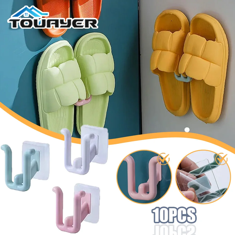 10PCS Punch-free Bathroom Slipper Rack Wall Mounted Indoor Household Bathroom Bedroom Drainage Rack Storage Rack Slipper Hook