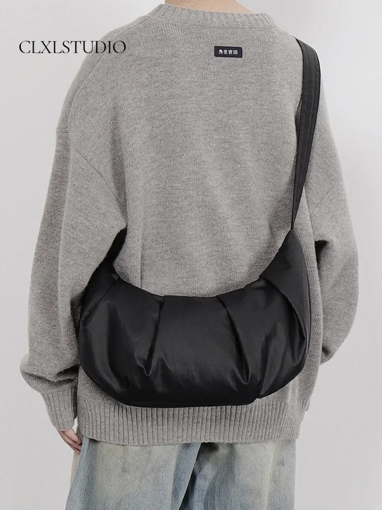 clxl-studio-simple-design-pu-leather-folded-corn-horn-bag-casual-crossbody-shoulder-bag-for-men-and-women-soft-zipper-closure