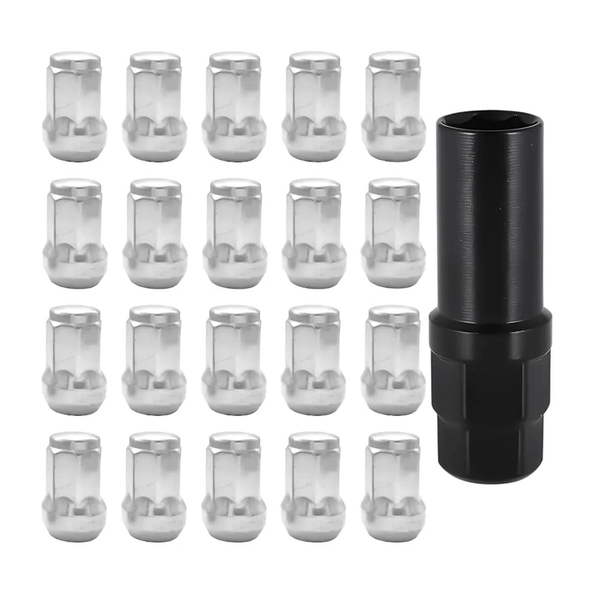 Car Wheel Lug Nuts,20PCS Chrome Aftermarket Closed End Duplex 6 Spline Lugnut with 1 Key,Fuel Rim Lug for Vehicle Silver