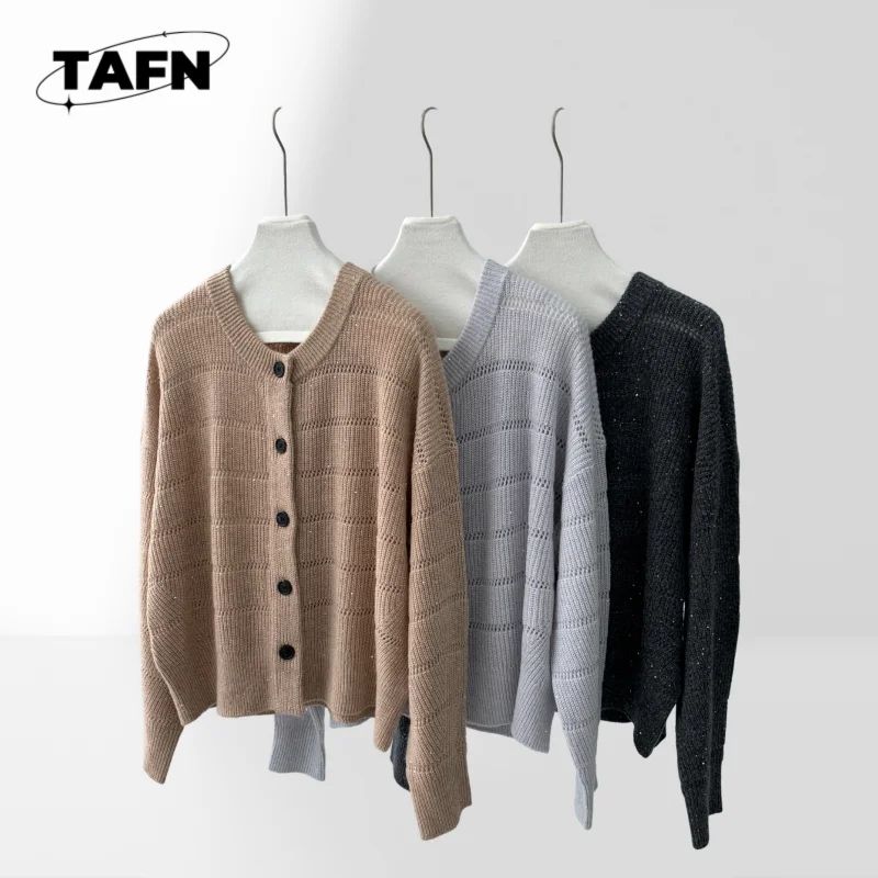 

Женский классический кашемировый кардиган – винтажный дизайн для повседневных образов 2025 года, премиум-качество для неформальных встреч 2025 года, AJ1653