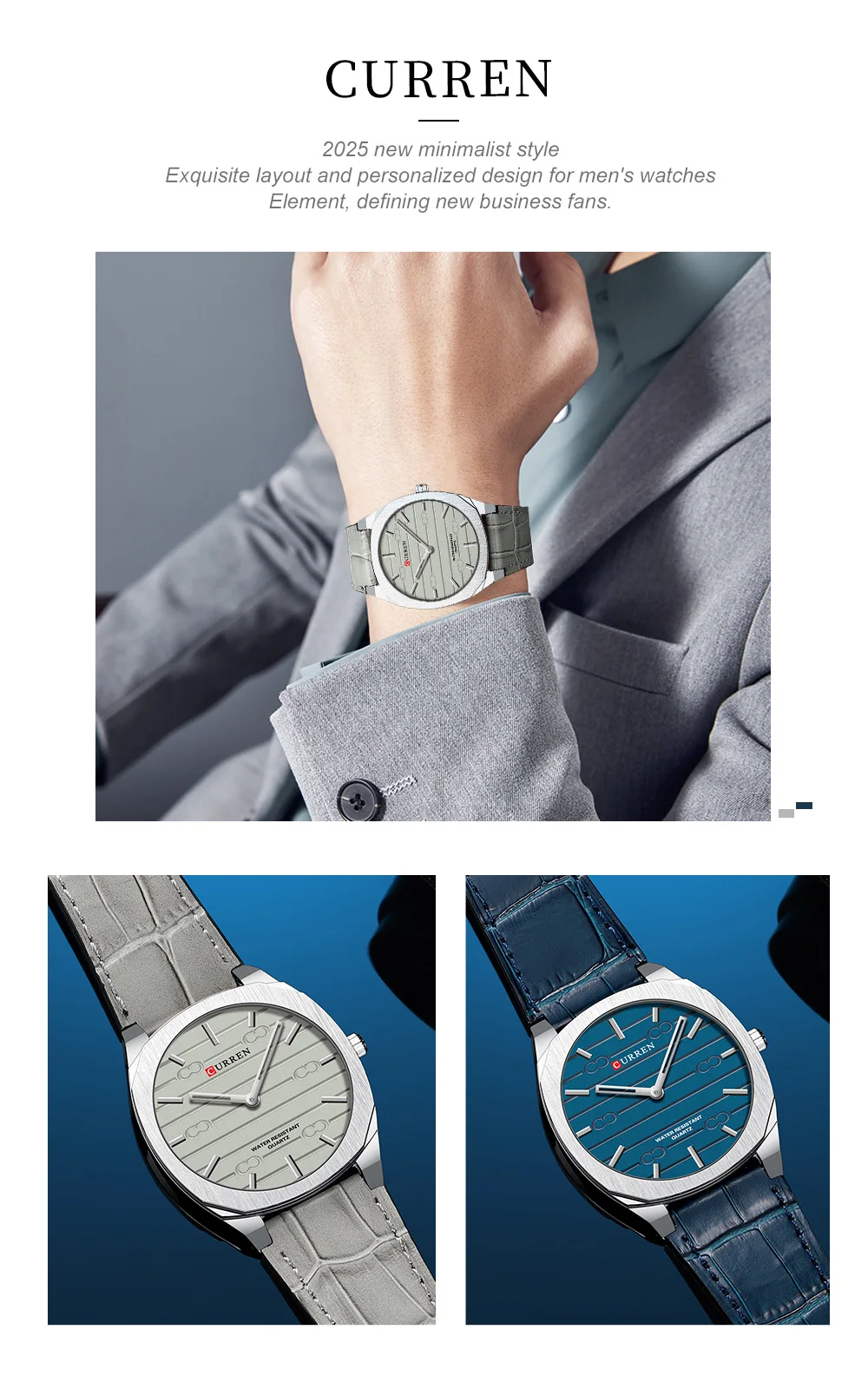 CURREN Herren Minimalistisches Quarz-Armbanduhr ohne Sekundenzeiger, Modisches Schlankes Leichtgewicht-Armband mit Lederband 8480 – Detail 2