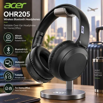 Acer OHR205 Wireless Bluetooth Headphones Foldable Over-Ear Headphone with 40mm Drivers Multipoint Bluetooth 6.0 for Home,Office