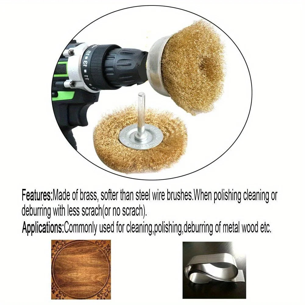 3Pcs Drill Wire Brush Set, 1/4 Inch Hex Shank Abrasive Wire Wheel & Cup Brush, Coarse Crimped Wire Brush Drill Attachments