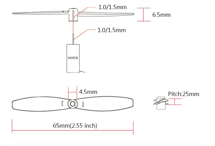 LDARC 65mm Propeller 1.0 1.5mm Hole 2 Blades Paddle CW CCW Props PC Propellers For Toothpick Frame DIY RC Drones Quadcopter