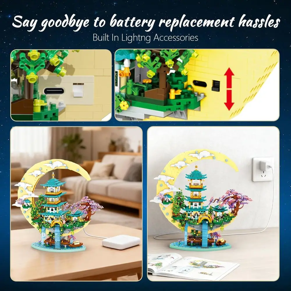 مجموعة بناء جناح مستوحاة من الآسيوية، 4288 قطعة مع ميزات مضيئة، مناسبة للأعمار من 8 سنوات فما فوق