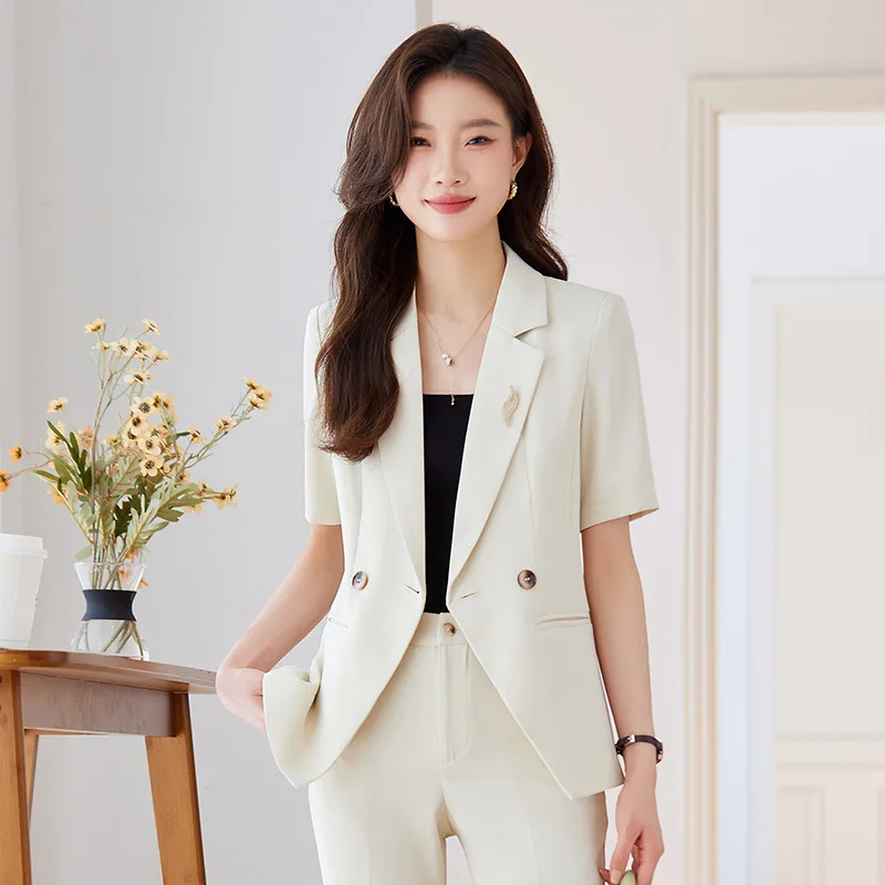 

Apricot Suit Women2024Spring and Summer Small Professional High-Grade Slim-Fit Temperament Short-Sleeved Suit Jacket