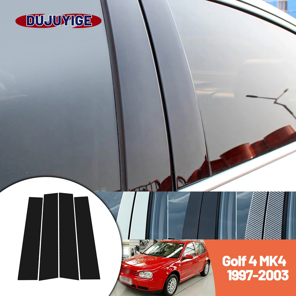 

Bright black carbon fiber door and window B C Pillar sticker suitable For Volkswagen Golf 4 IV MK4 1997-2003 1998 1999 2000 2001