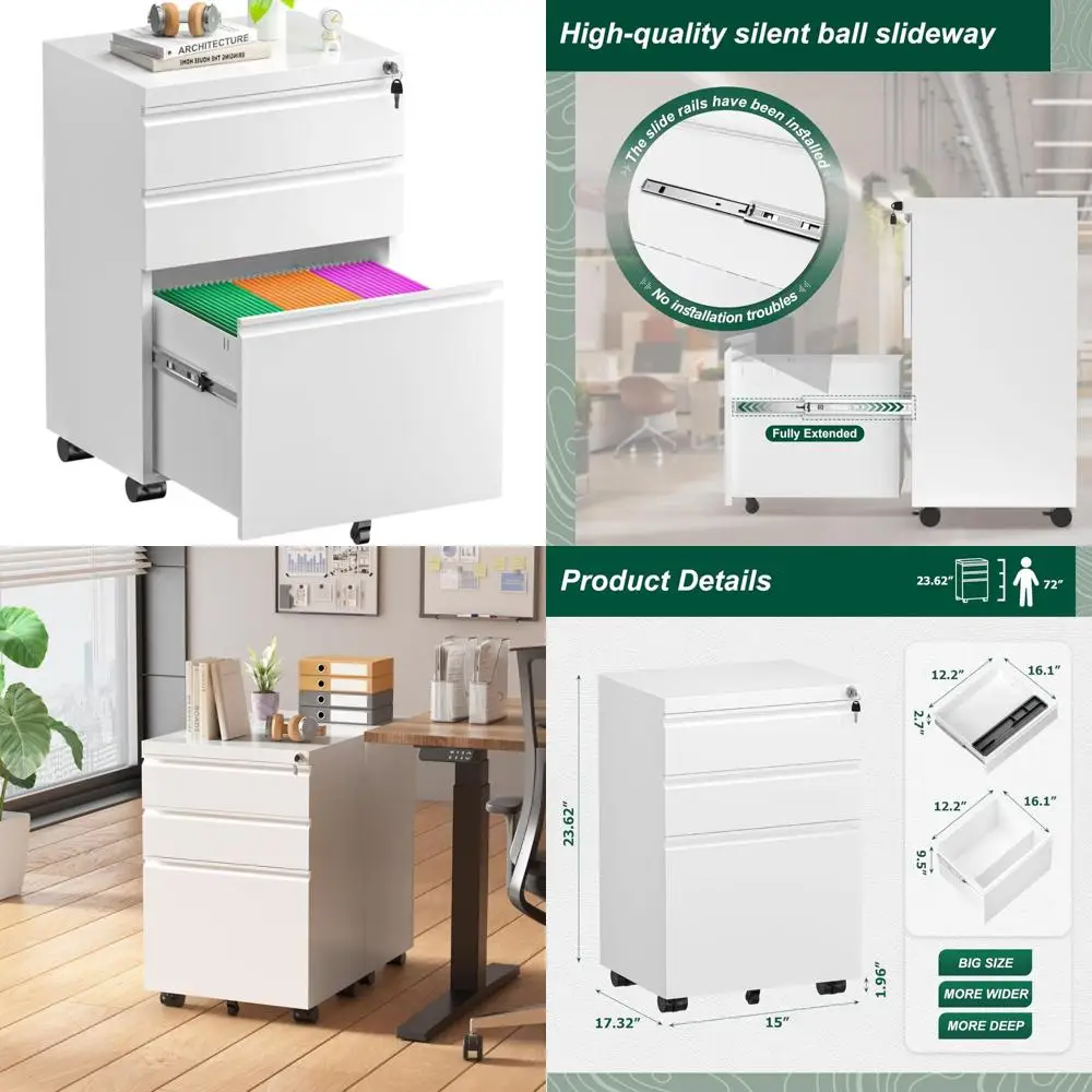 3-Drawer Metal Vertical Rolling File Cabinet for Small Spaces, Fully Assembled with Wheels, Under Desk Storage Solution