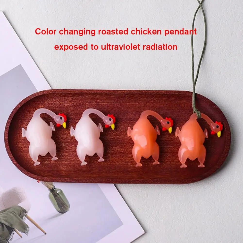 

Color Changing Roast Chicken Pendant Creative Cute Hanging Keychain Interior Decor Changing Auto Car Accessories Color P2L5