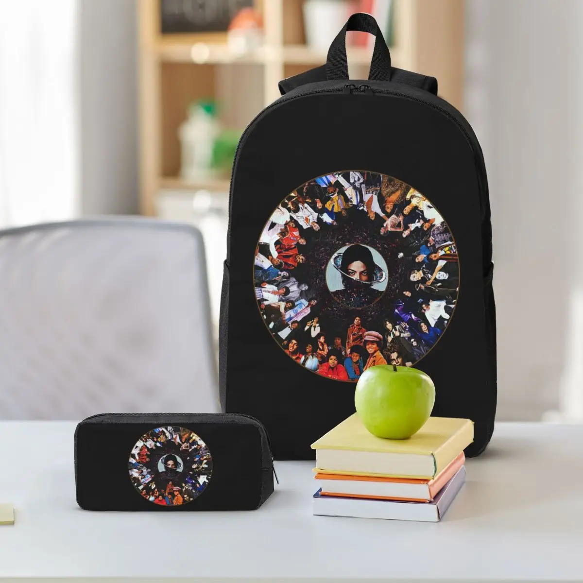 Michael J-Jackson Backpack Boys Girls BookBag School Bag Shoulder Bags 3ps Insulated Lunch Bag Pencil Case