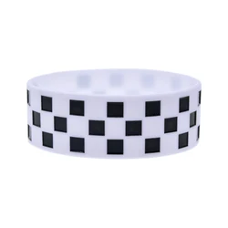 1 PC Racing Checkered Flag Silicone Rubber Bracelet 1 Inch Wide Sport Bangle