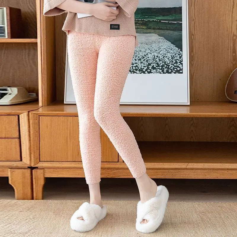 Coral Velvet Sleep Bottoms Women Warm High Waist Simple Winter Basic Ankle-length Thermal Pant Comfortable All-match Nightwear