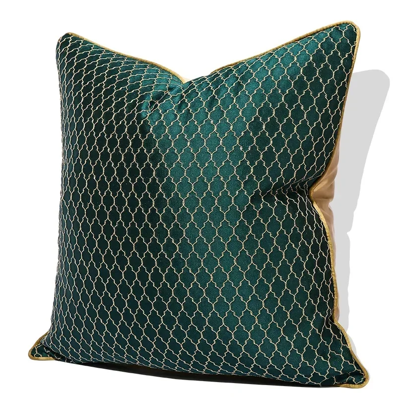 Luxury Golden Silk Satin Jacquard Pillowcase Deep Green Cushion Cover Geometric Pillow Cover Sofa Bed 30x50 45x45 50x50cm
