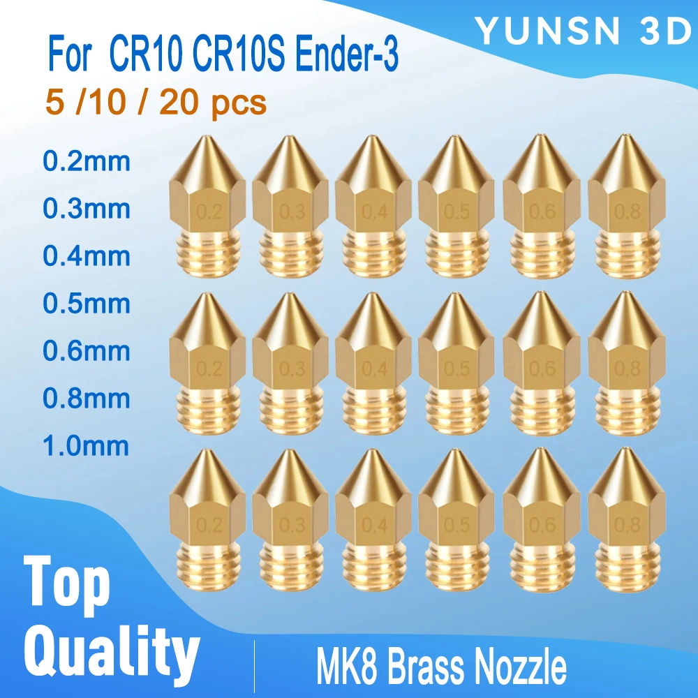 

5/10/20 Pcs MK8 Brass Nozzle 1.75MM for CR10 CR10S Ender-3 3D Printer Extruder Hotend Nozzles 3D Printer Parts 0.2mm-1.0mm