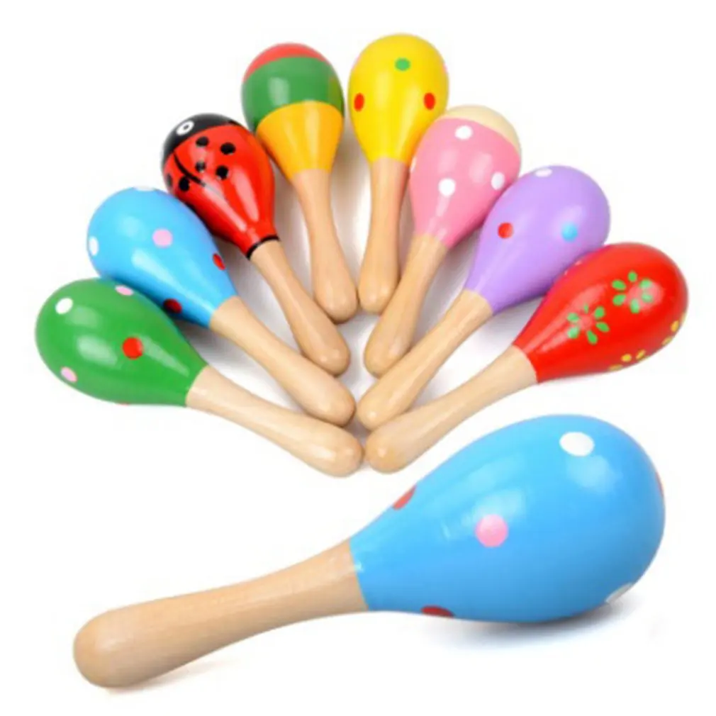 Sonagli in legno giocattolo campana tenuta in mano bastone in legno con 10 Jingles palla colorato arcobaleno percussione giocattolo musicale per KTV Party Kids G