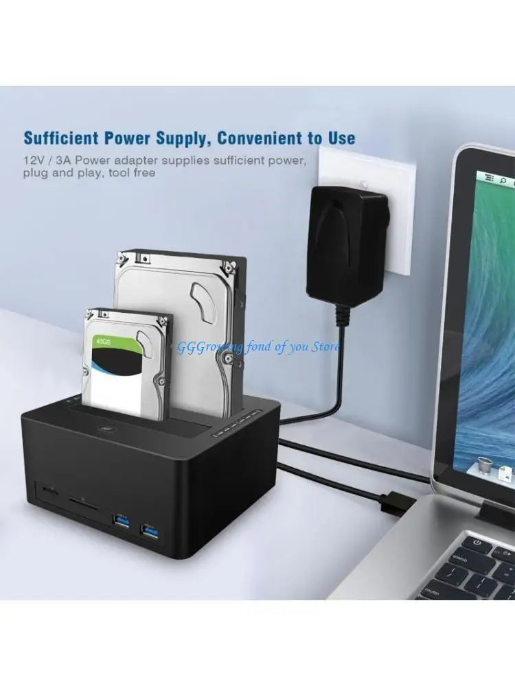 

H9EB Double Bay SATA3.0 до USB3.0 Док -станция жесткого диска для жестких дисков 2,5 и 3,5 дюйма с автономным клоном и чтением