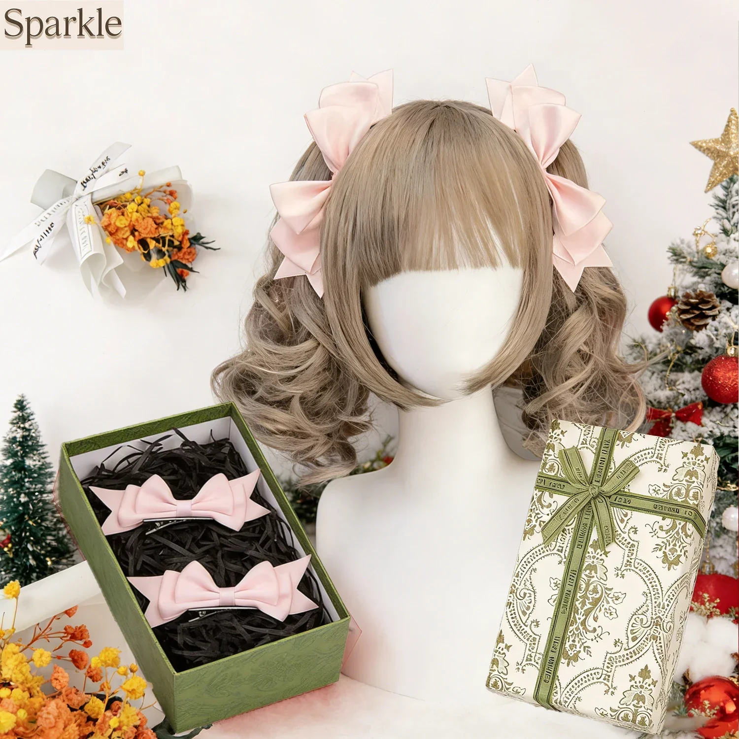 

Lolita Cute Hair Clips Double Ponytail Pair Clips 3D Bowknot Side Clips Japanese JK Headpiece Sweet Kawaii Lolita Hair Accessory