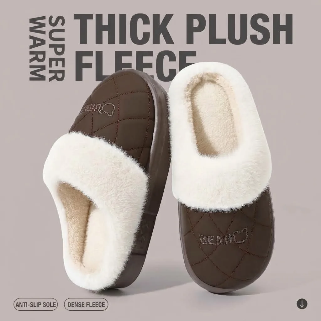 Unisex Winter Warme Plüsch-Hausschuhe für Damen und Herren, niedliche Bären-Stepphausschuhe mit Plateausohle, wasserdicht, rutschfest, für drinnen und draußen, Mules – Detail 16