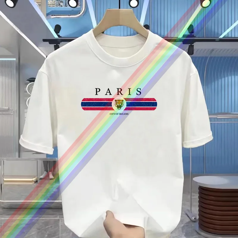 

2024 summer men's new fashion Paris letter print T-shirt trend casual luxury pure cotton high-end high-quality round neck