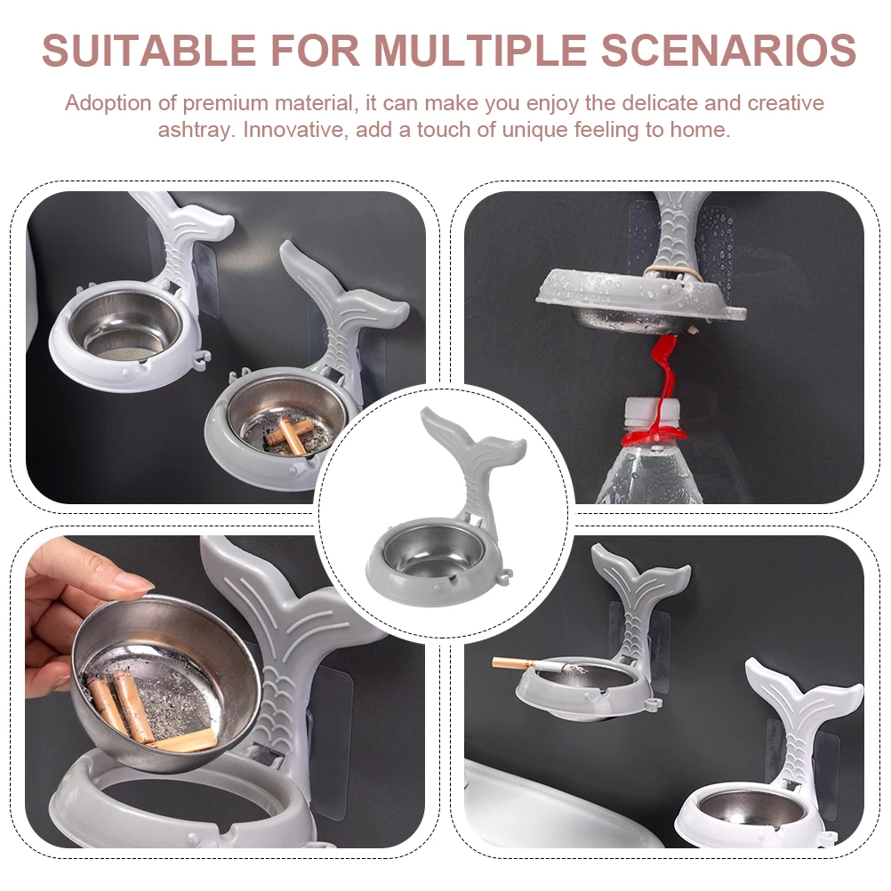 

4 Pcs Wall Mounted Ashtray Smoke Collector ABS Stainless Steel Large Capacity Home Bathroom Bedroom Balcony Holder
