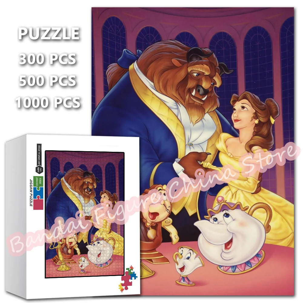 Disney-La Belle et la Bête Anime Puzzles pour Enfants, Puzzle Imprimé de Dessin Animé, Décompresser, Jouets, 300, 500/1000 Pcs