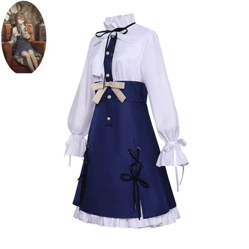 Anime Game Arknights Amiya Cosplay Costume White Shirt Dress Wig Hair Hoop Ears Adult Woman Cute Christmas Halloween Suits;2k,j'