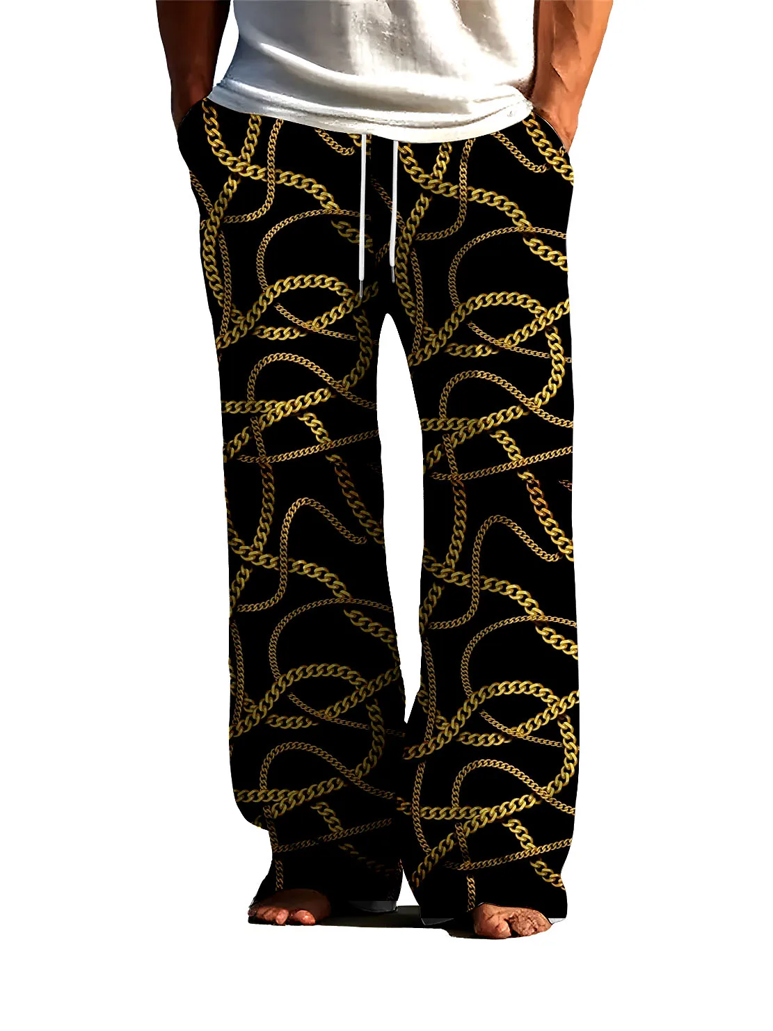 

Мужские длинные брюки с цепочкой, уличные трендовые брюки с 3D цифровой печатью, тонкие быстросохнущие невыцветающие повседневные брюки