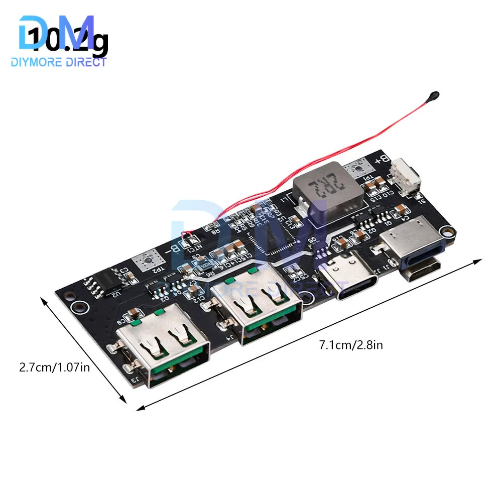 Temperature / Circuit Protection QC4.0 PD3.0 Dual USB 5V 4.5A 22.5W Micro/Type-C USB Mobile Power Bank 18650 Charging Module