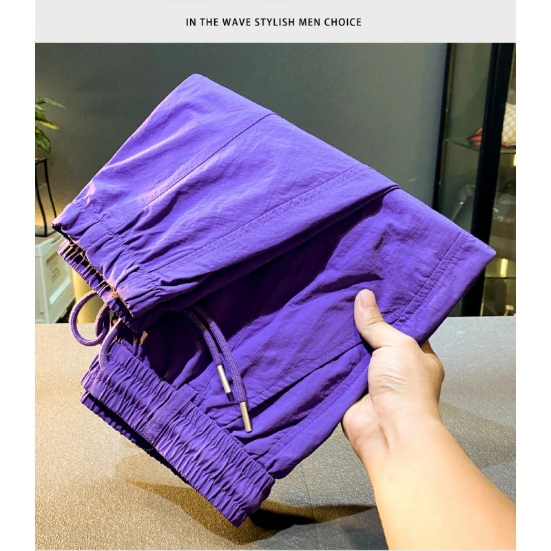 

2025Summer Ultra-Thin Silk Trendy Sports Pants Men Quick-Dry Loose Cool Casual Cargo Harem Long Pants