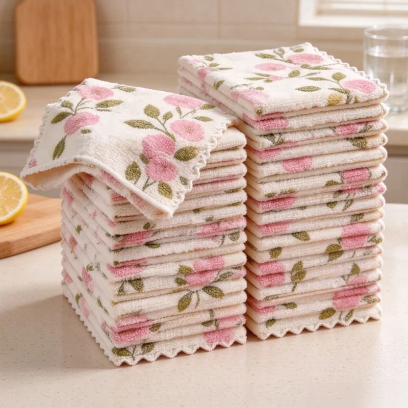 Floral Floral Coral Fleece Kitchen Dish Cloths, Lint Free Super Absorbent Quick Dry Reusable Cleaning Wipes for Home - Aliexpress Deal