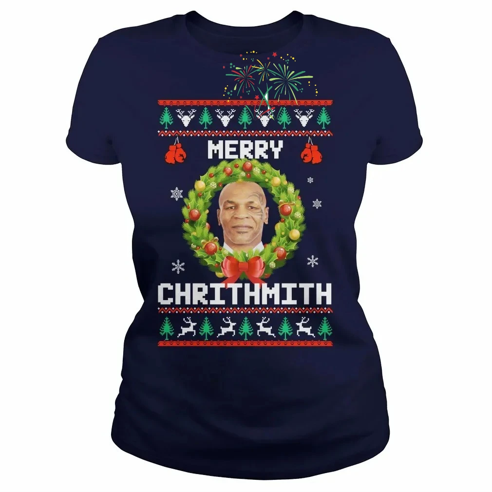 Mike Tyson Merry Chritmith Christmas T-Shirt 100% Cotton O-Neck Short Sleeve Summer Casual mens T-shirt Streetwear
