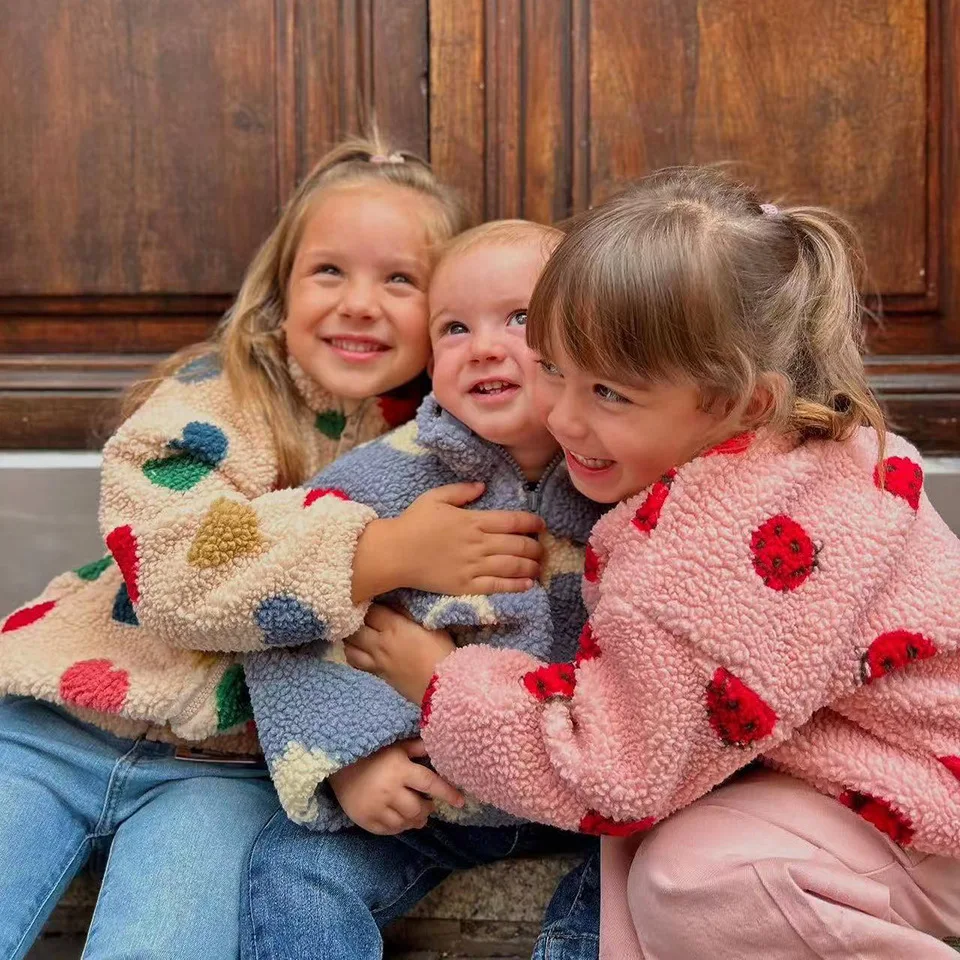 

2025 Autumn KS Toddler Girls Lambswool Cats Jacket Boys Cartoon Cotton Fleece Outwear Coat Kid Winter Clothes Child Beetle Coats