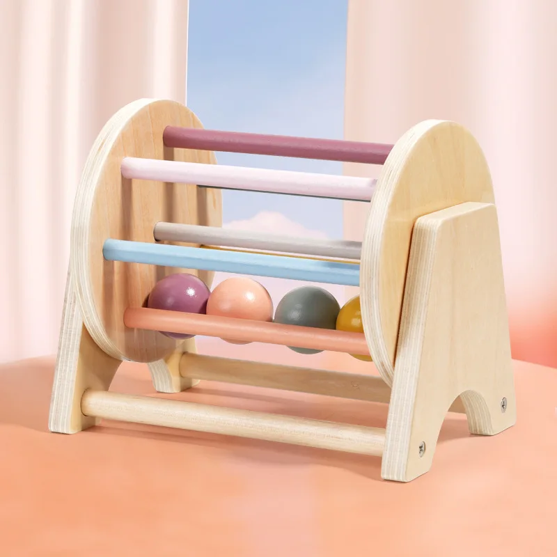 Baby Early Learning giocattoli Montessori regalo tamburo a sfera rotante in legno esercizio di ascolto cognizione del colore treno di coordinazione