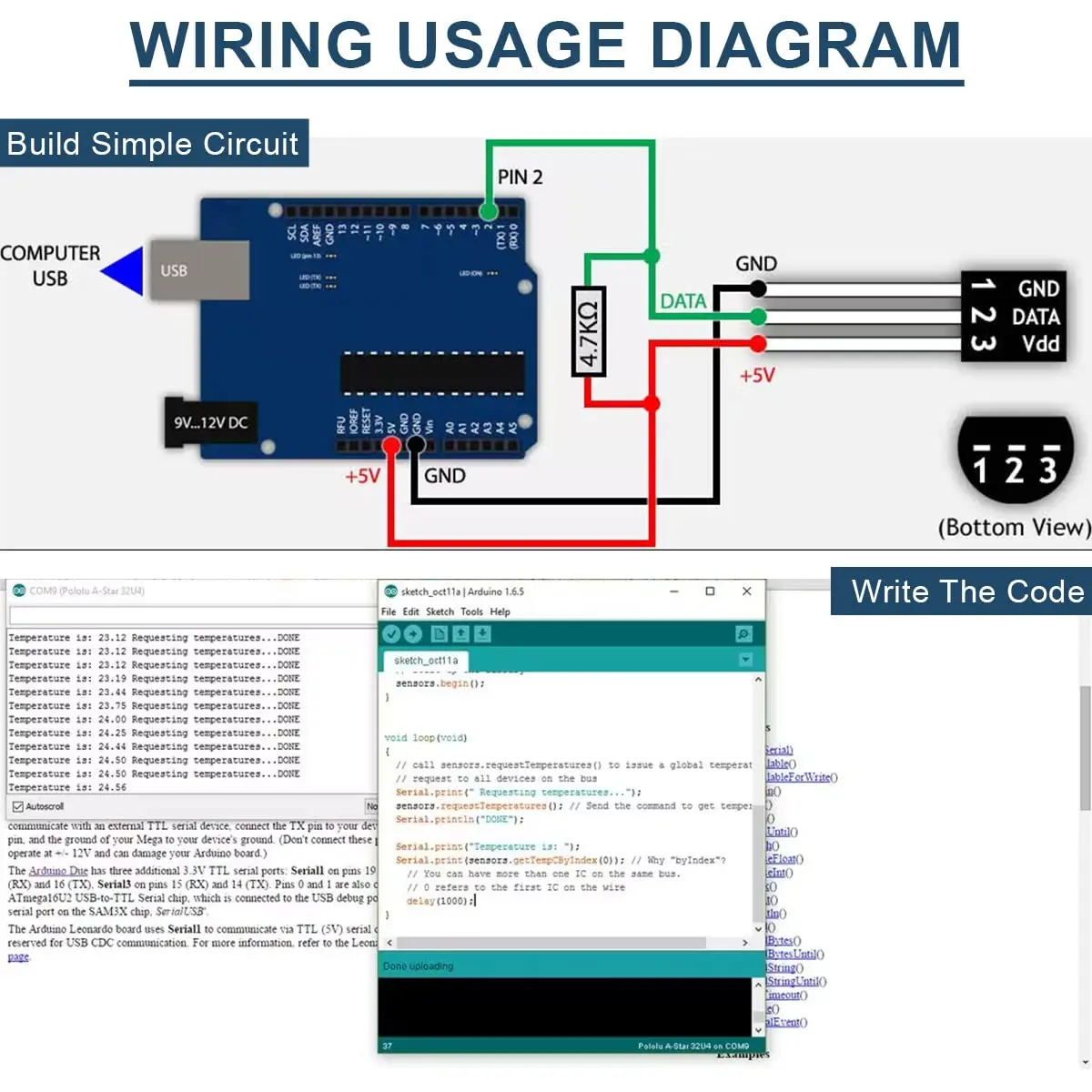 Picture 5: 1/10 DS18B20 Temperature Sensor 3-5.5V Programmable Digital Temperature Sensor Temperature Acquisition for Arduino with 4.7K Ohm